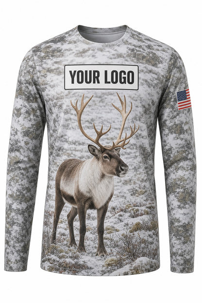 Caribou Tundra Custom Hunting Team Uniform - front view, custom company logo all-over-print uniform