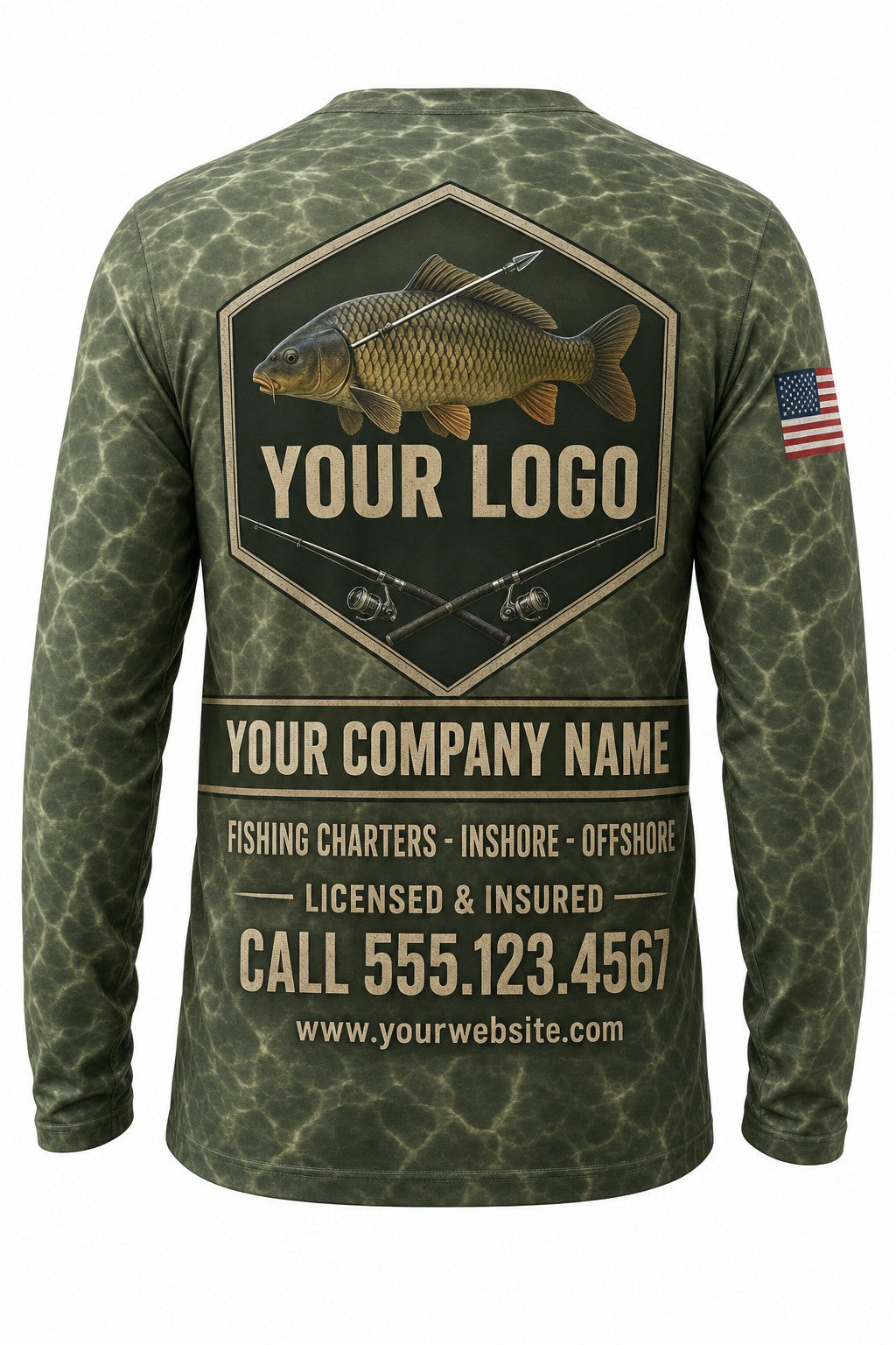 Carp Bowfishing Custom Fishing Team Uniform - back view, custom company logo all-over-print uniform