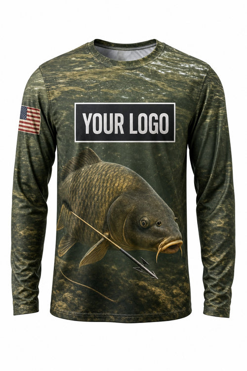 Carp Bowfishing Custom Fishing Team Uniform - front view, custom company logo all-over-print uniform