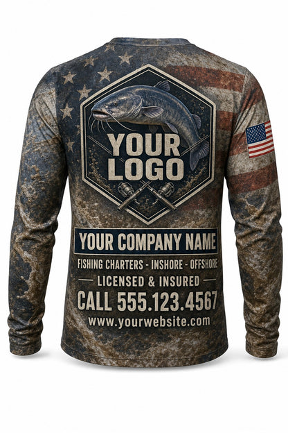 Catfish Flag Custom Fishing Team Uniform - back view, custom company logo all-over-print uniform