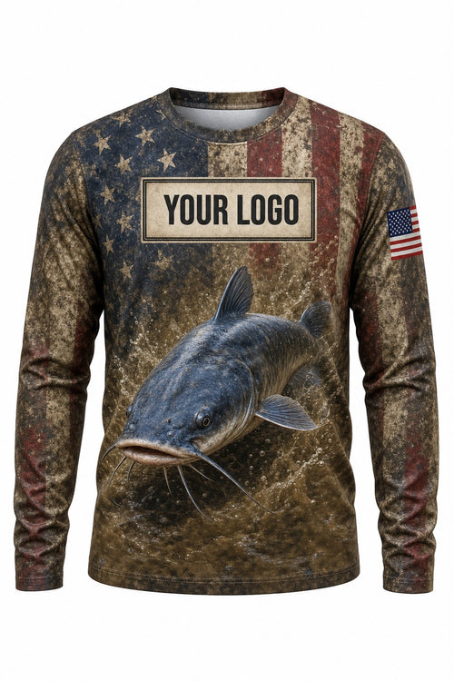 Catfish Flag Custom Fishing Team Uniform - front view, custom company logo all-over-print uniform