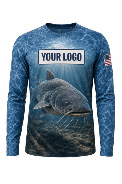 Catfish Scale Wrap Custom Fishing Team Uniform - front view, custom company logo all-over-print uniform