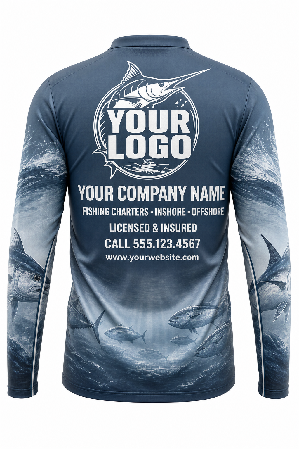 Chinook Salmon Fishing Charter Crew Uniform - custom company logo all-over-print uniform