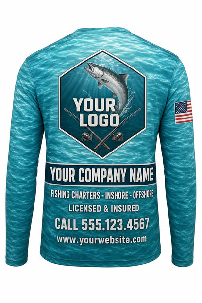 Chinook Salmon Custom Fishing Team Uniform - back view, custom company logo all-over-print uniform