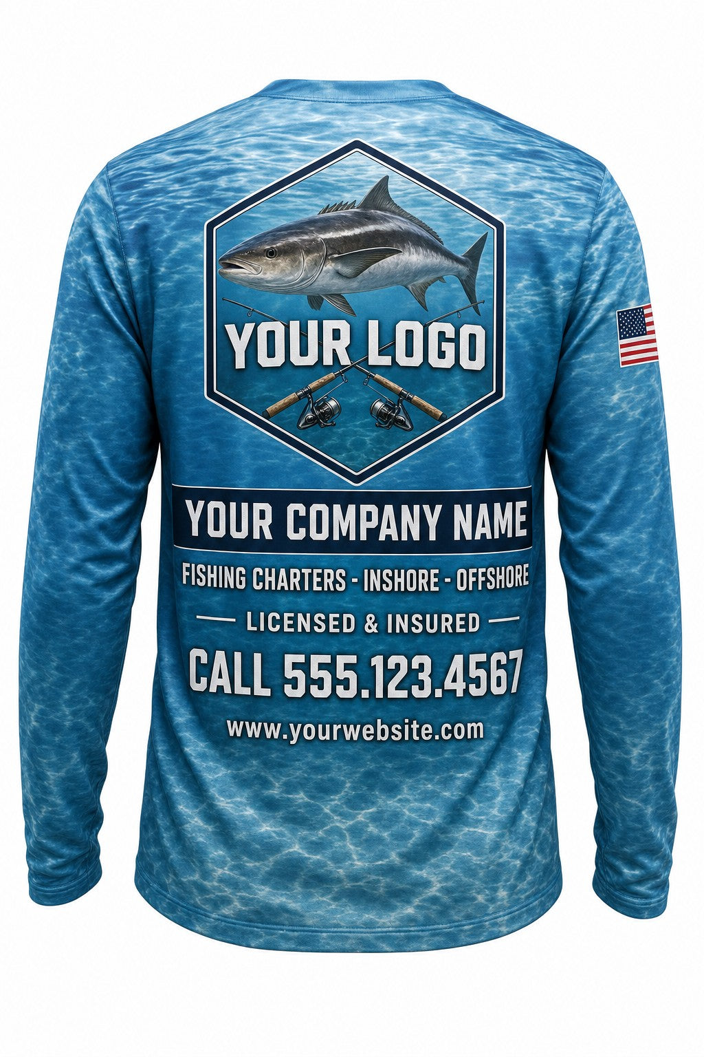 Cobia Custom Fishing Team Uniform - back view, custom company logo all-over-print uniform