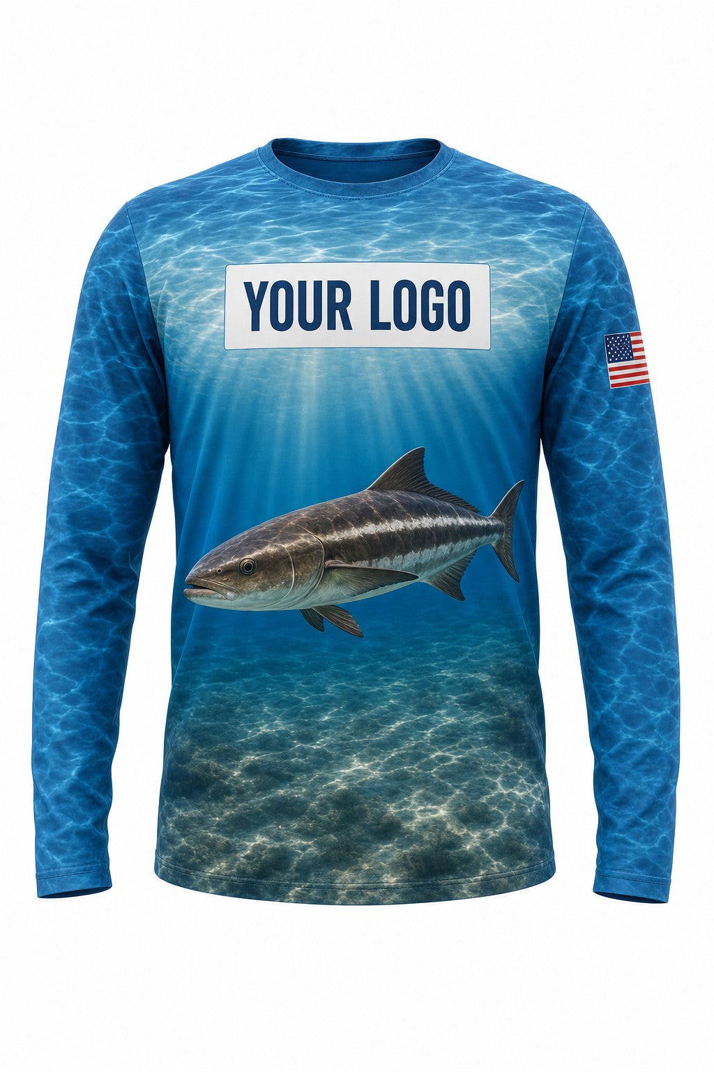 Cobia Custom Fishing Team Uniform - front view, custom company logo all-over-print uniform