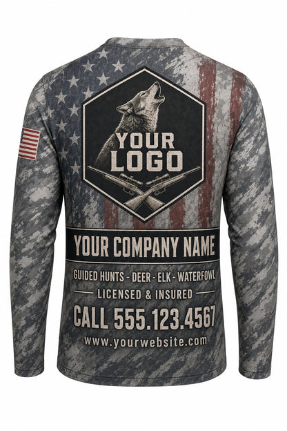 Coyote Flag Custom Hunting Team Uniform - back view, custom company logo all-over-print uniform