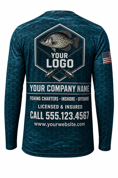 Crappie Custom Fishing Team Uniform - back view, custom company logo all-over-print uniform