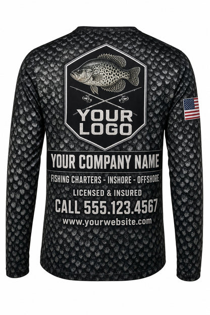 Crappie Scale Wrap Custom Fishing Team Uniform - back view, custom company logo all-over-print uniform