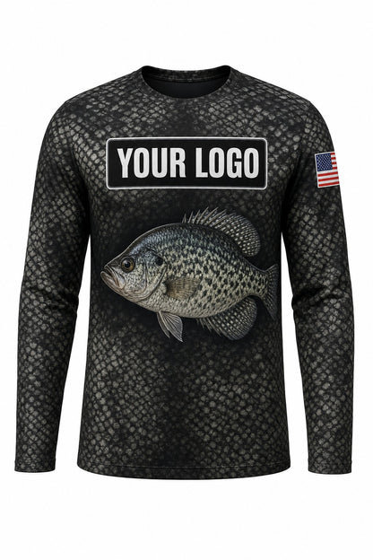 Crappie Scale Wrap Custom Fishing Team Uniform - front view, custom company logo all-over-print uniform