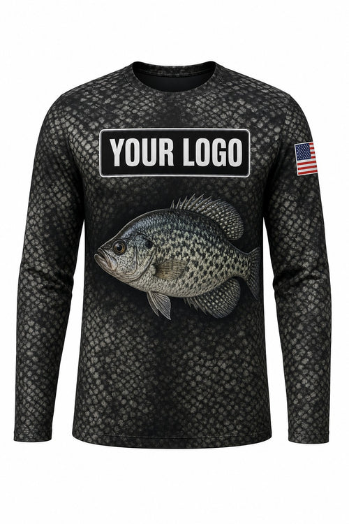 Crappie Scale Wrap Custom Fishing Team Uniform - front view, custom company logo all-over-print uniform
