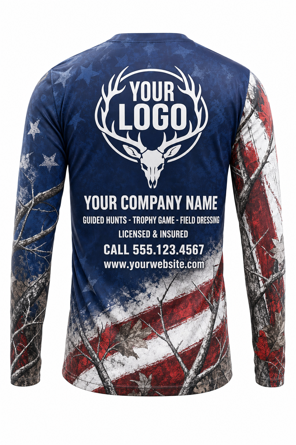 Deer American Flag Hunting Guide Crew Uniform - custom company logo all-over-print uniform