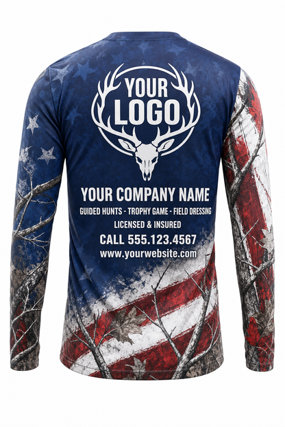 Deer American Flag Hunting Guide Crew Uniform - custom company logo all-over-print uniform