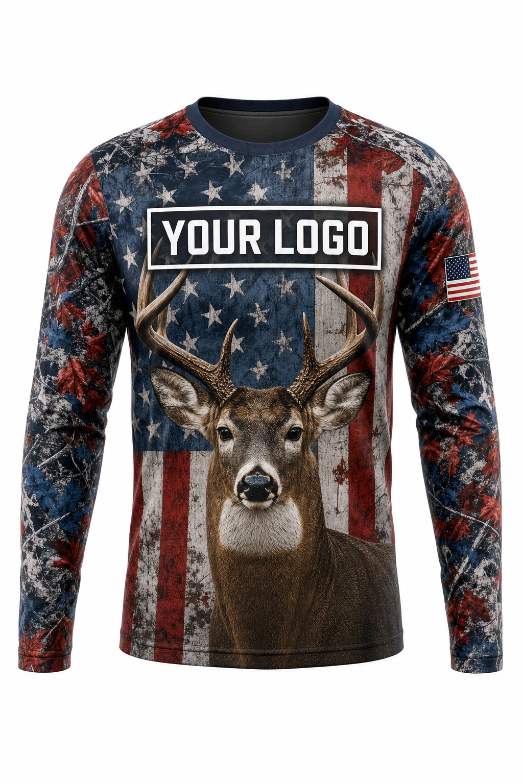 Deer American Flag Hunting Guide Crew Uniform - custom company logo all-over-print uniform