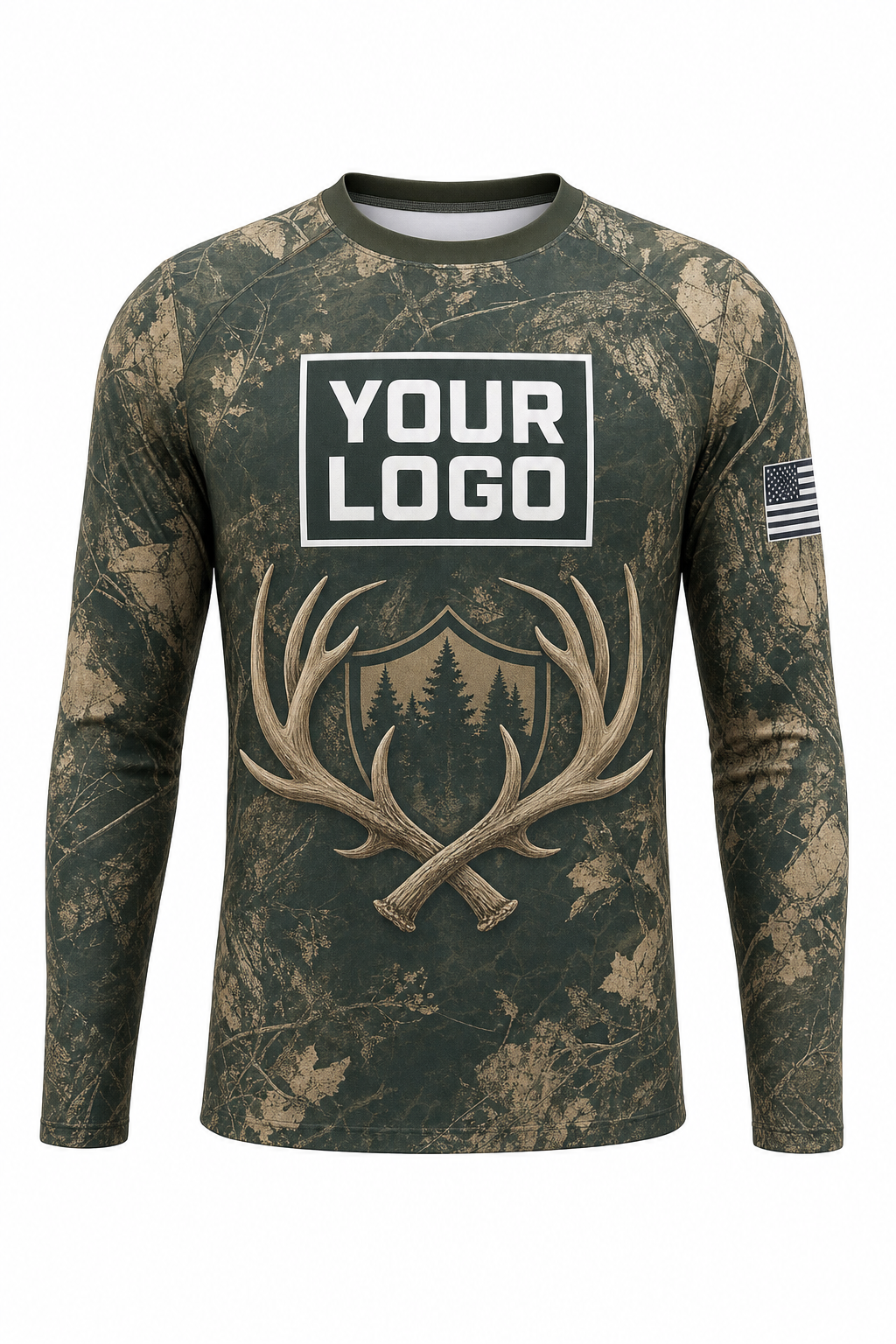 Deer Antler Crest Hunting Guide Crew Uniform - custom company logo all-over-print uniform