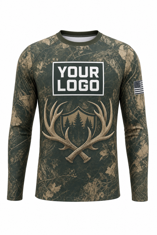 Deer Antler Crest Hunting Guide Crew Uniform - custom company logo all-over-print uniform