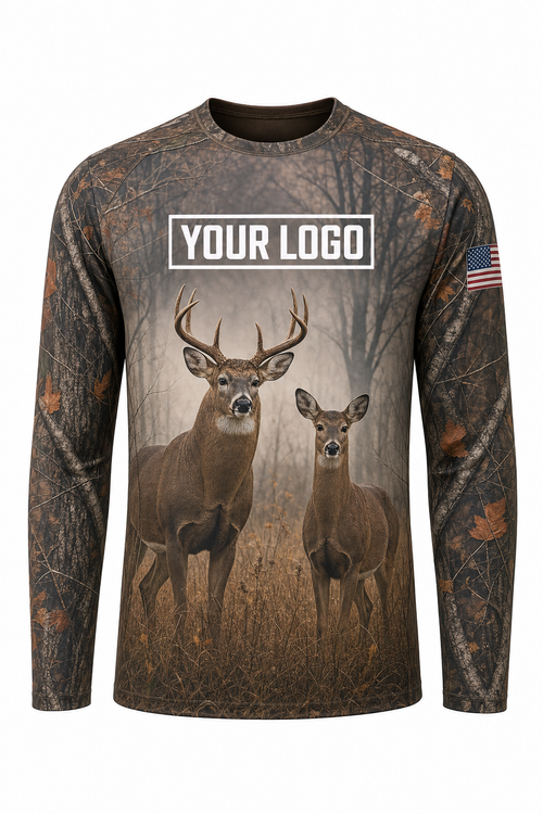 Deer Buck Doe Hunting Guide Crew Uniform - custom company logo all-over-print uniform