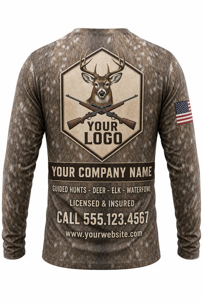 Deer Fur Wrap Custom Hunting Team Uniform - back view, custom company logo all-over-print uniform