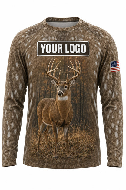 Deer Fur Wrap Custom Hunting Team Uniform - front view, custom company logo all-over-print uniform