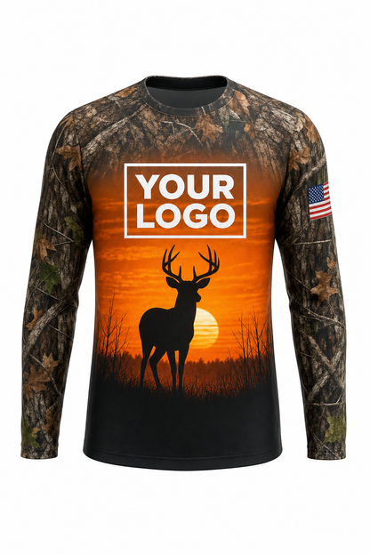 Deer Whitetail Sunset Hunting Guide Crew Uniform - custom company logo all-over-print uniform