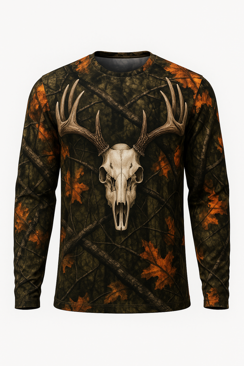 Whitetail European Mount all over print long sleeve hunting shirt