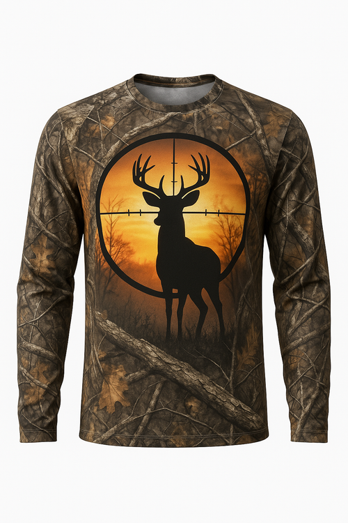 Buck in the Crosshairs all over print long sleeve hunting shirt