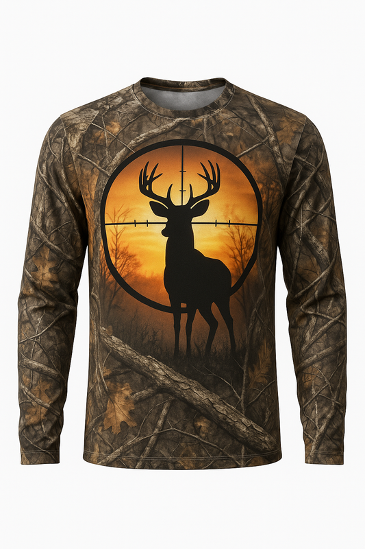 Buck in the Crosshairs all over print long sleeve hunting shirt