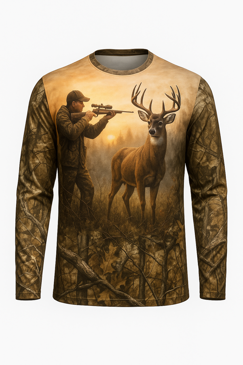 Trophy Buck at Dawn all over print long sleeve hunting shirt