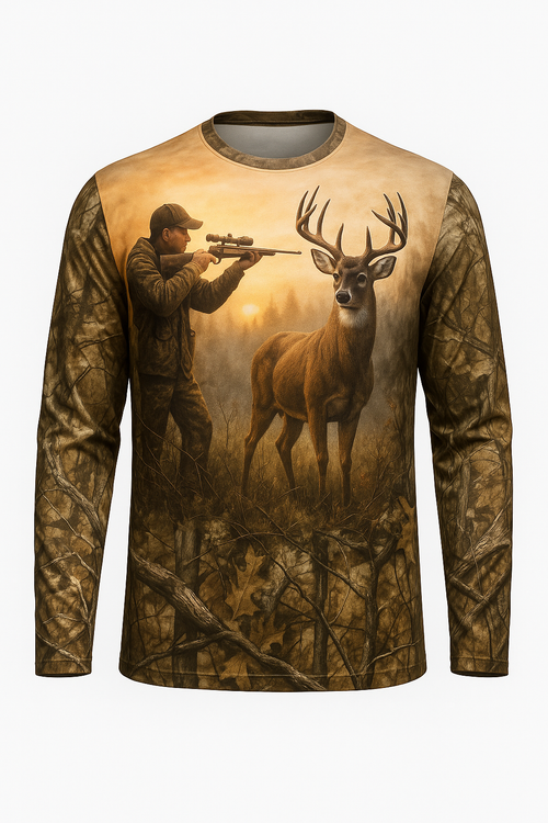 Trophy Buck at Dawn all over print long sleeve hunting shirt