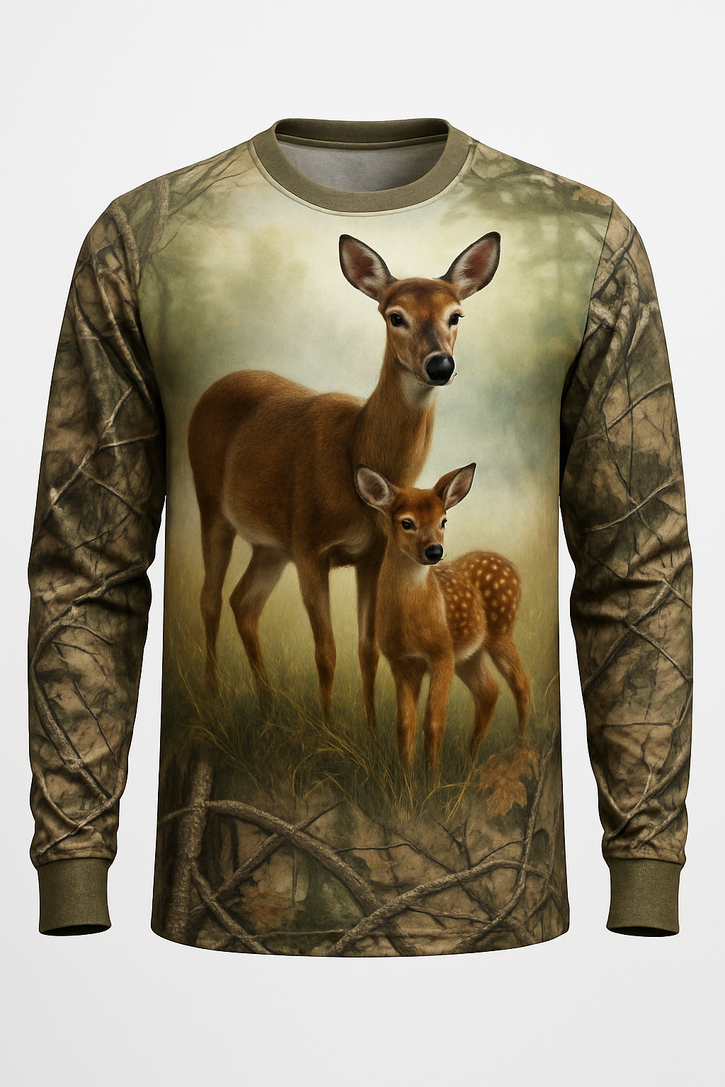 Doe and Fawn Meadow all over print long sleeve hunting shirt