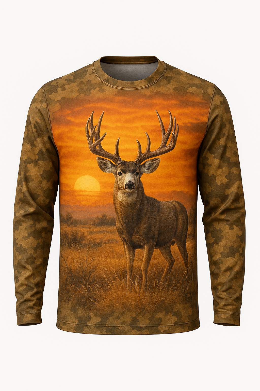 Mule Deer Prairie Sunset all over print long sleeve hunting shirt