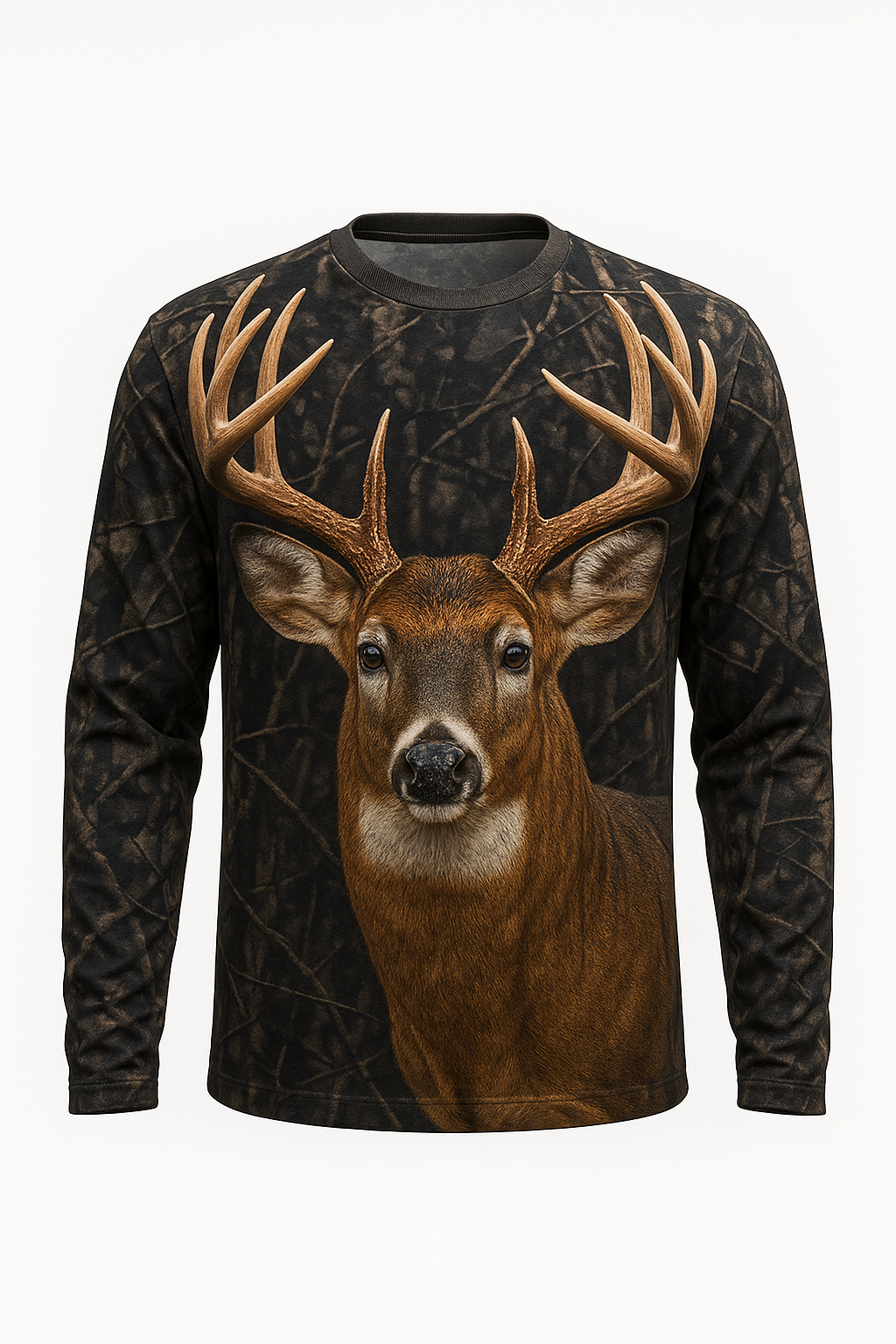 Giant Whitetail Portrait all over print long sleeve hunting shirt