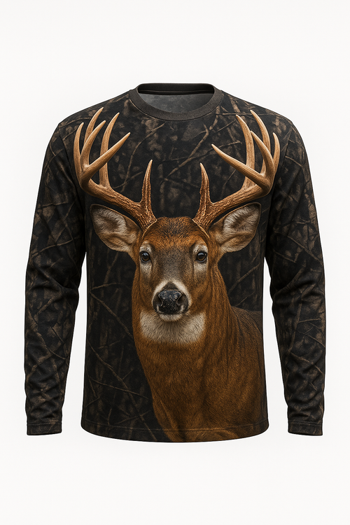 Giant Whitetail Portrait all over print long sleeve hunting shirt