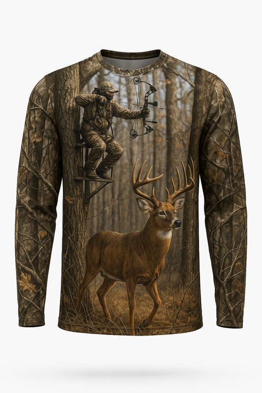 Treestand Bowhunter all over print long sleeve hunting shirt