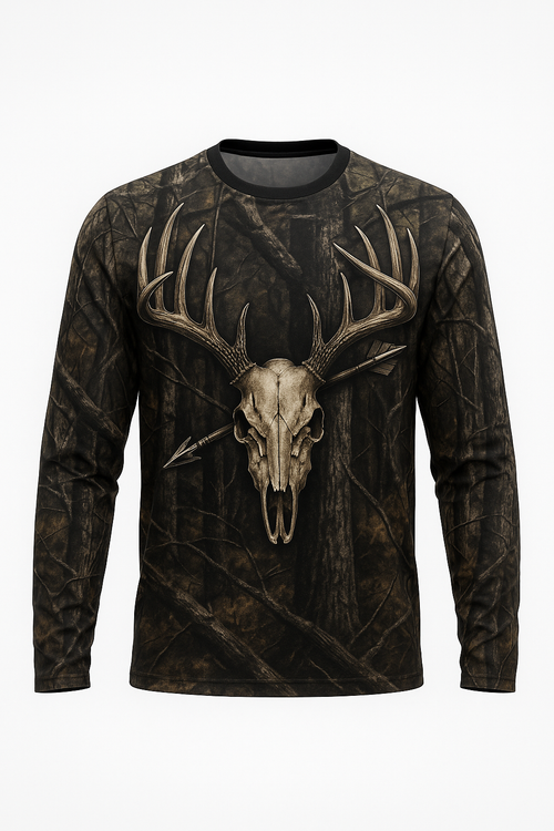 Arrow Through Deer Skull all over print long sleeve hunting shirt