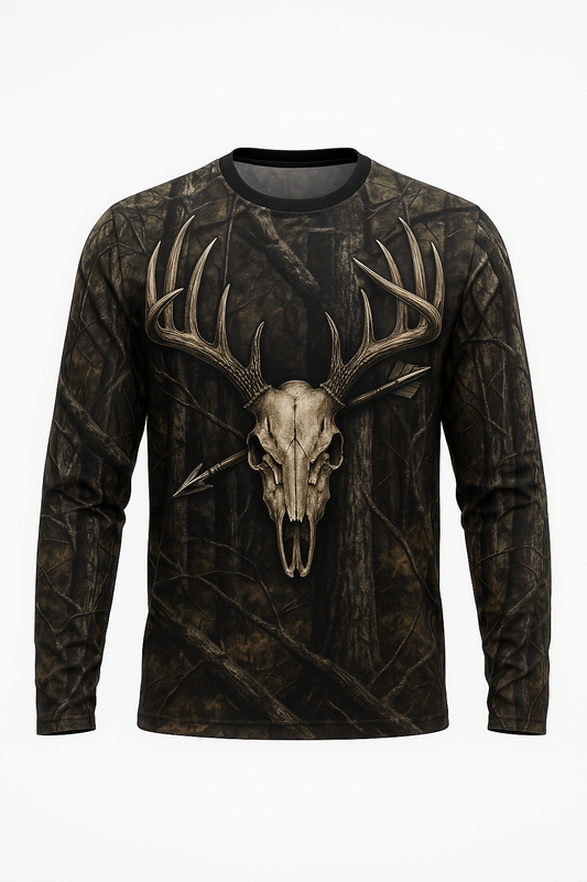 Arrow Through Deer Skull all over print long sleeve hunting shirt