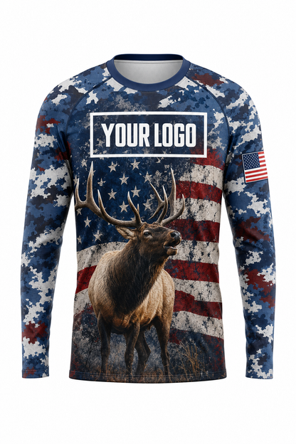 Elk American Flag Hunting Guide Crew Uniform - custom company logo all-over-print uniform