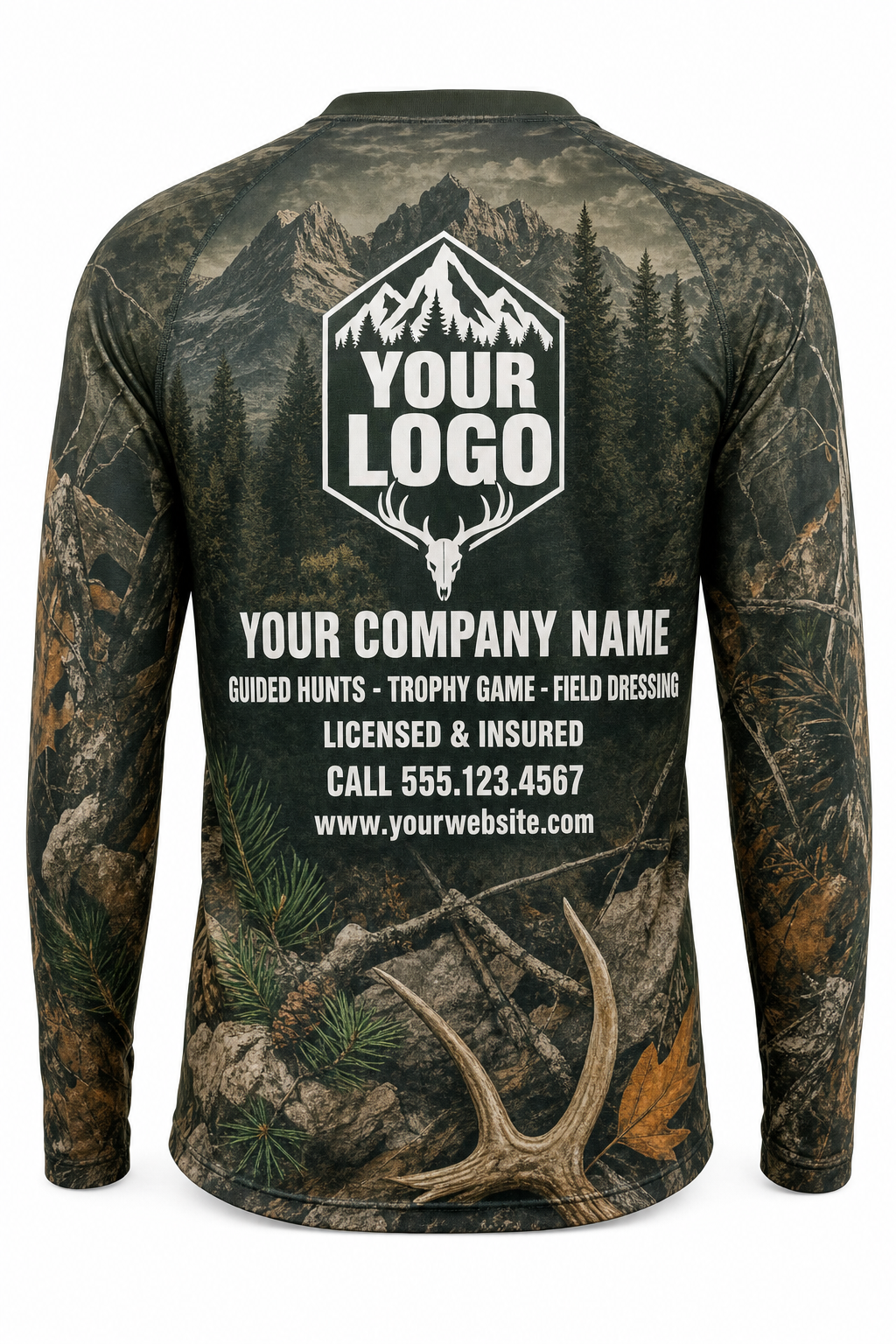 Elk Hunting Guide Crew Uniform - custom company logo all-over-print uniform