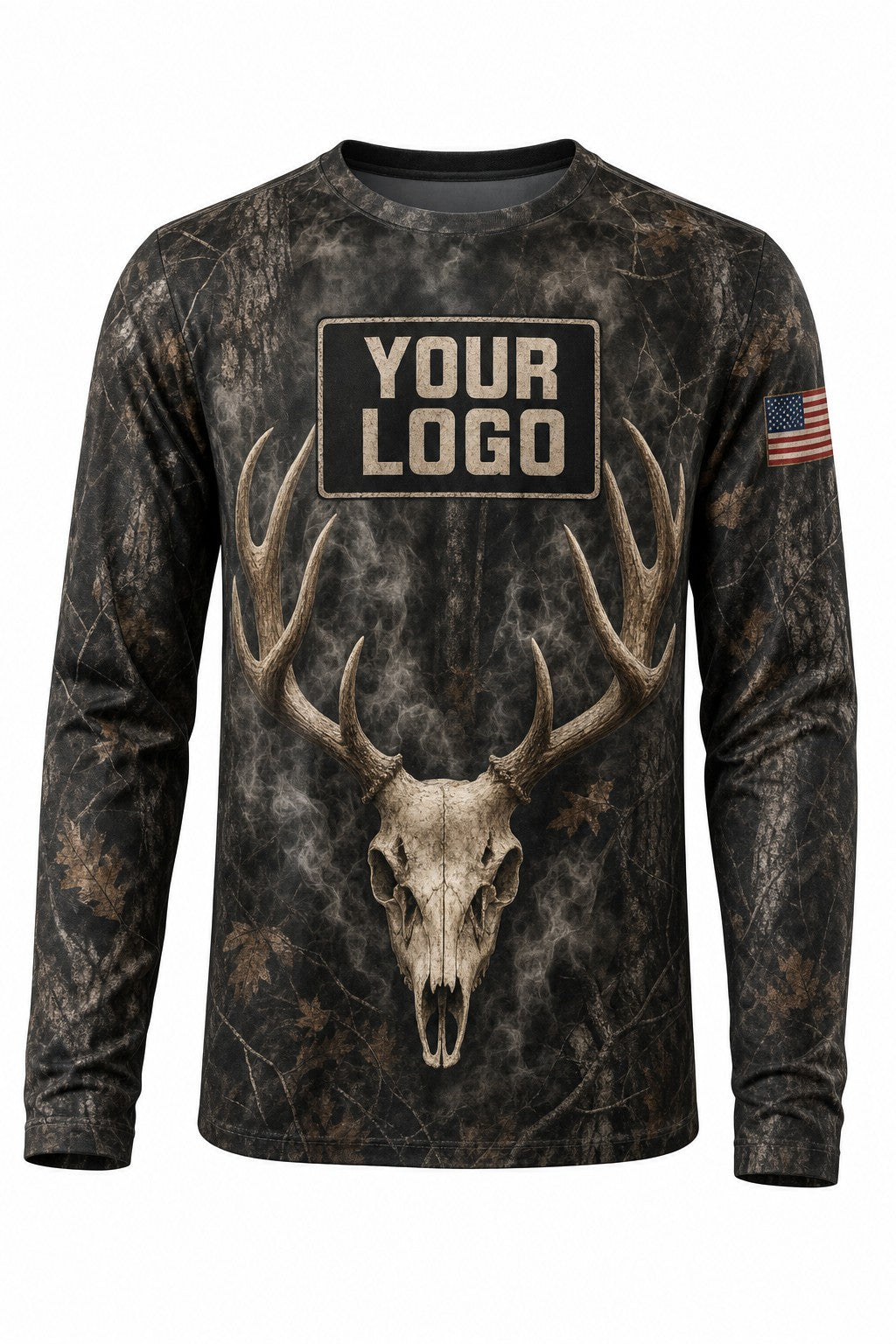 Elk Euro Skull Custom Hunting Team Uniform - front view, custom company logo all-over-print uniform