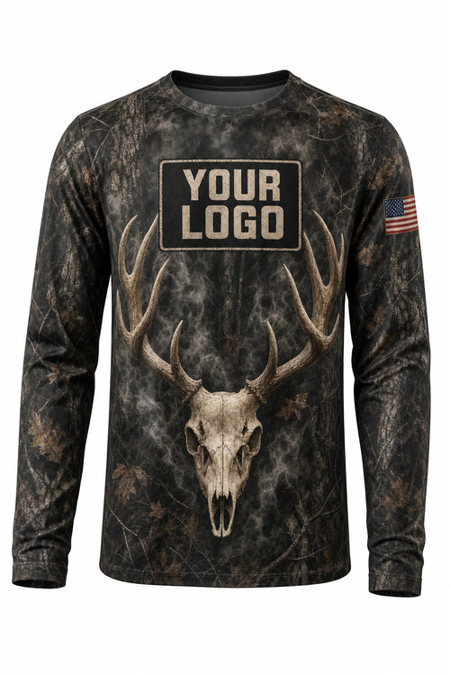 Elk Euro Skull Custom Hunting Team Uniform - front view, custom company logo all-over-print uniform