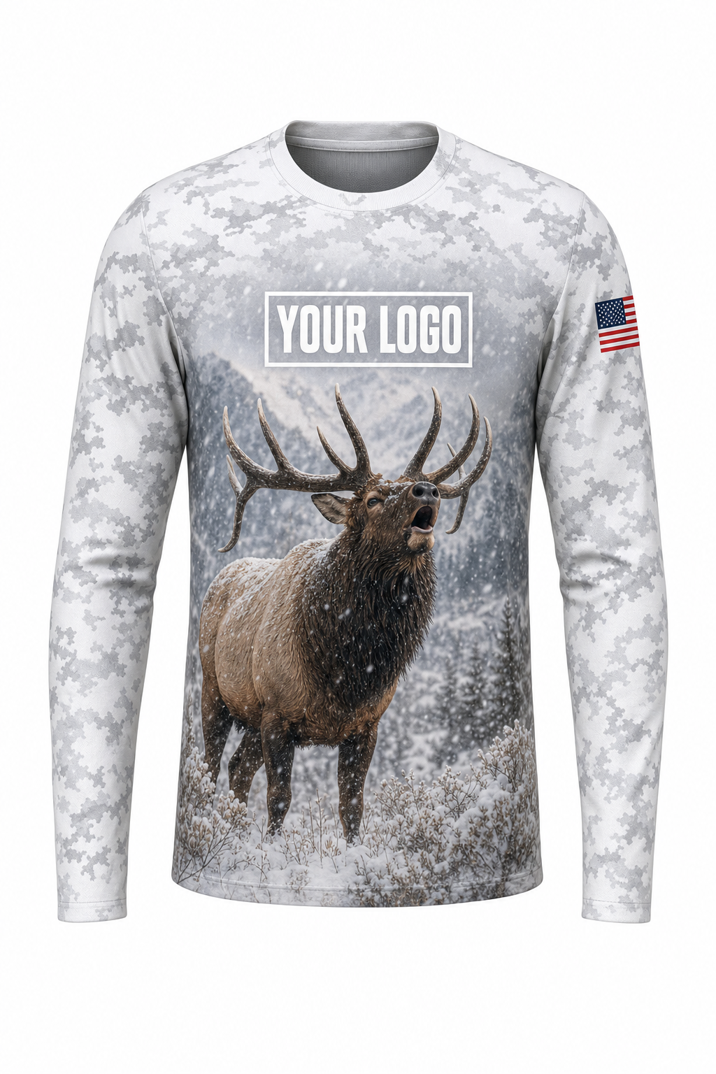 Elk Snow Rut Hunting Guide Crew Uniform - custom company logo all-over-print uniform