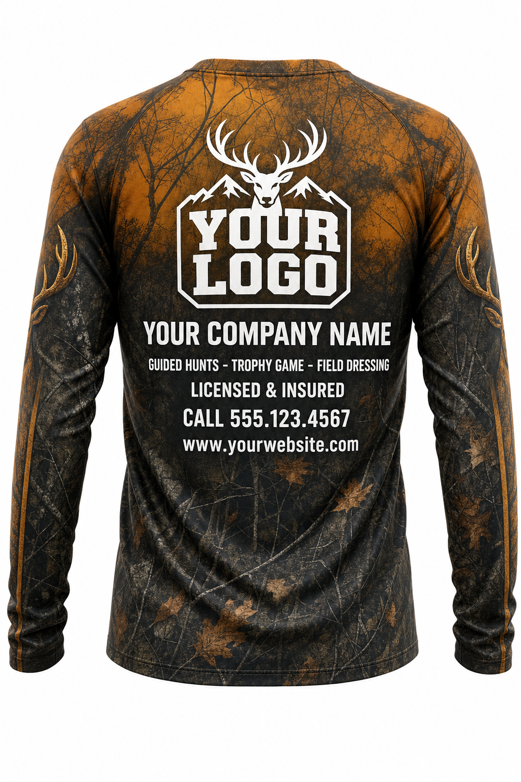 Elk Sunset Silhouette Hunting Guide Crew Uniform - custom company logo all-over-print uniform