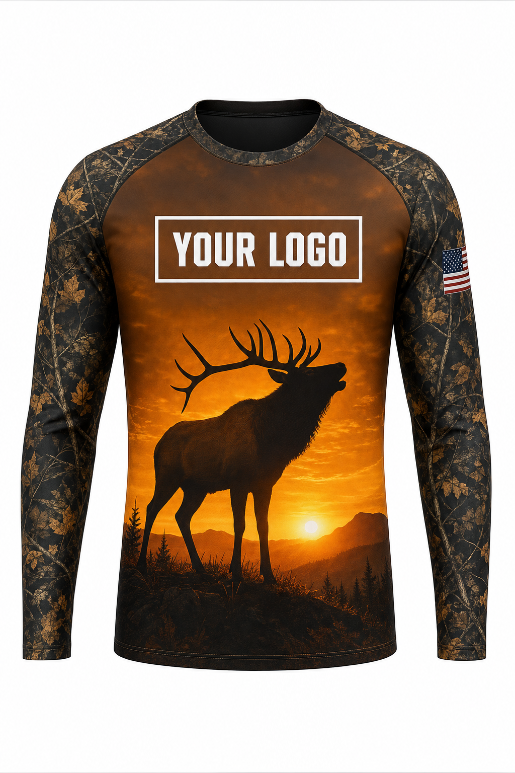 Elk Sunset Silhouette Hunting Guide Crew Uniform - custom company logo all-over-print uniform