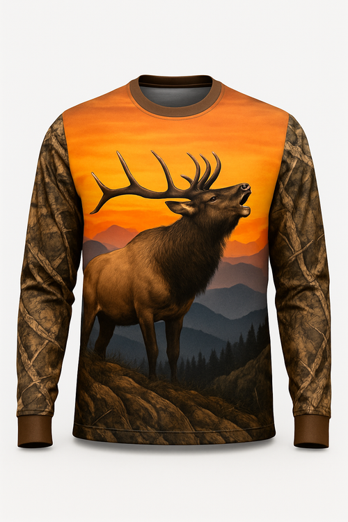 Bugling Bull Elk Sunset All-Over-Print Hunting Shirt
