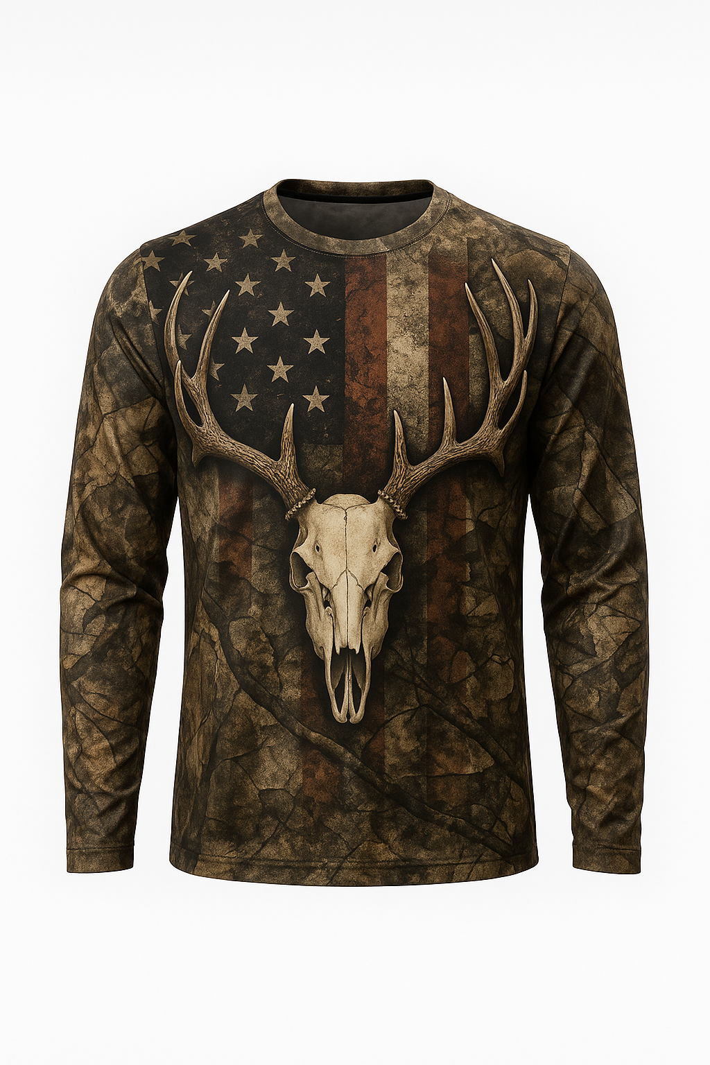 Elk Skull American Flag Camo Shirt