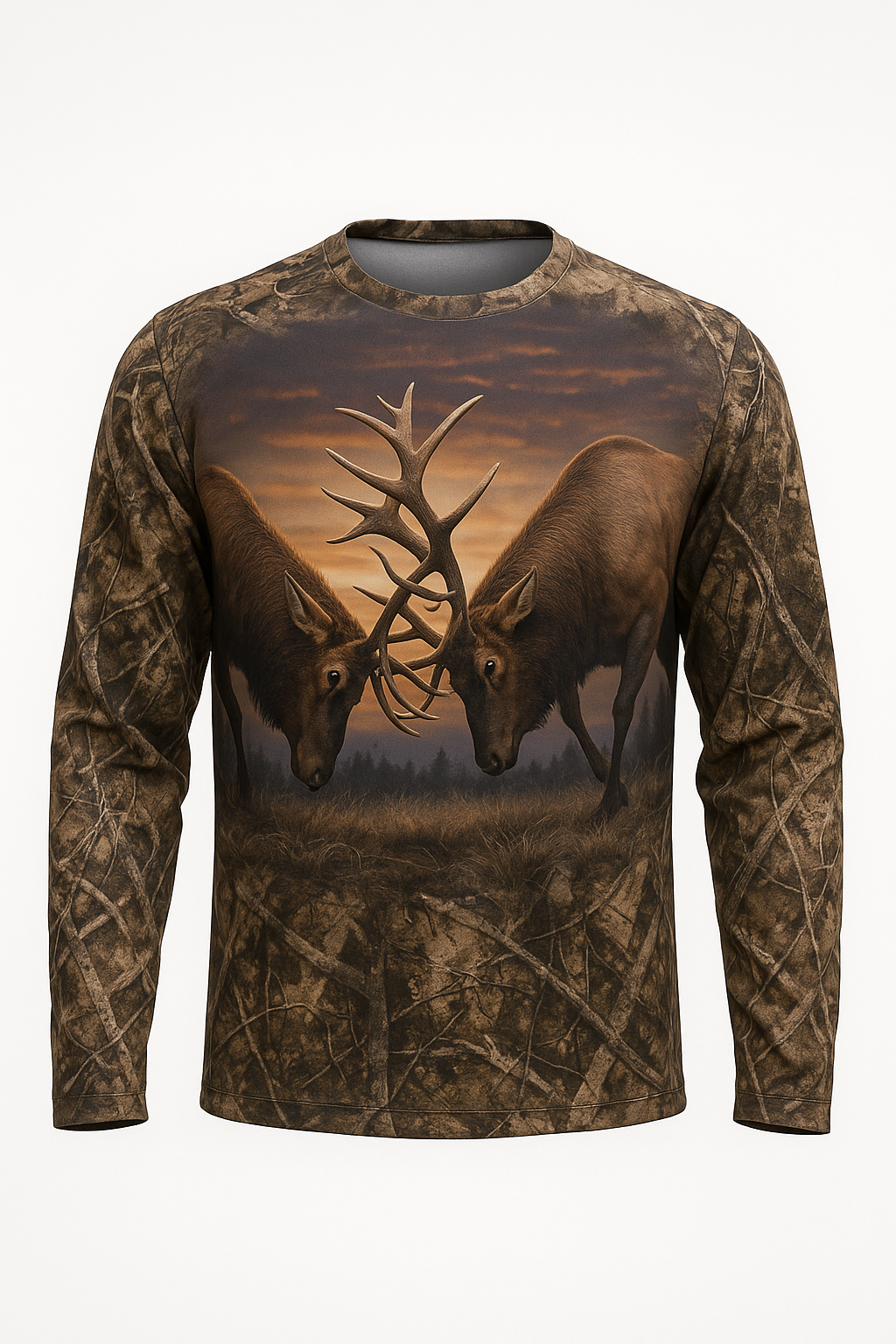 Sparring Bull Elk all over print long sleeve hunting shirt