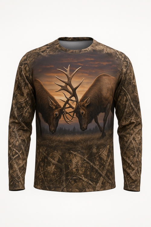 Sparring Bull Elk all over print long sleeve hunting shirt