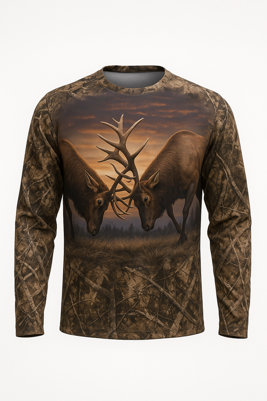 Sparring Bull Elk all over print long sleeve hunting shirt