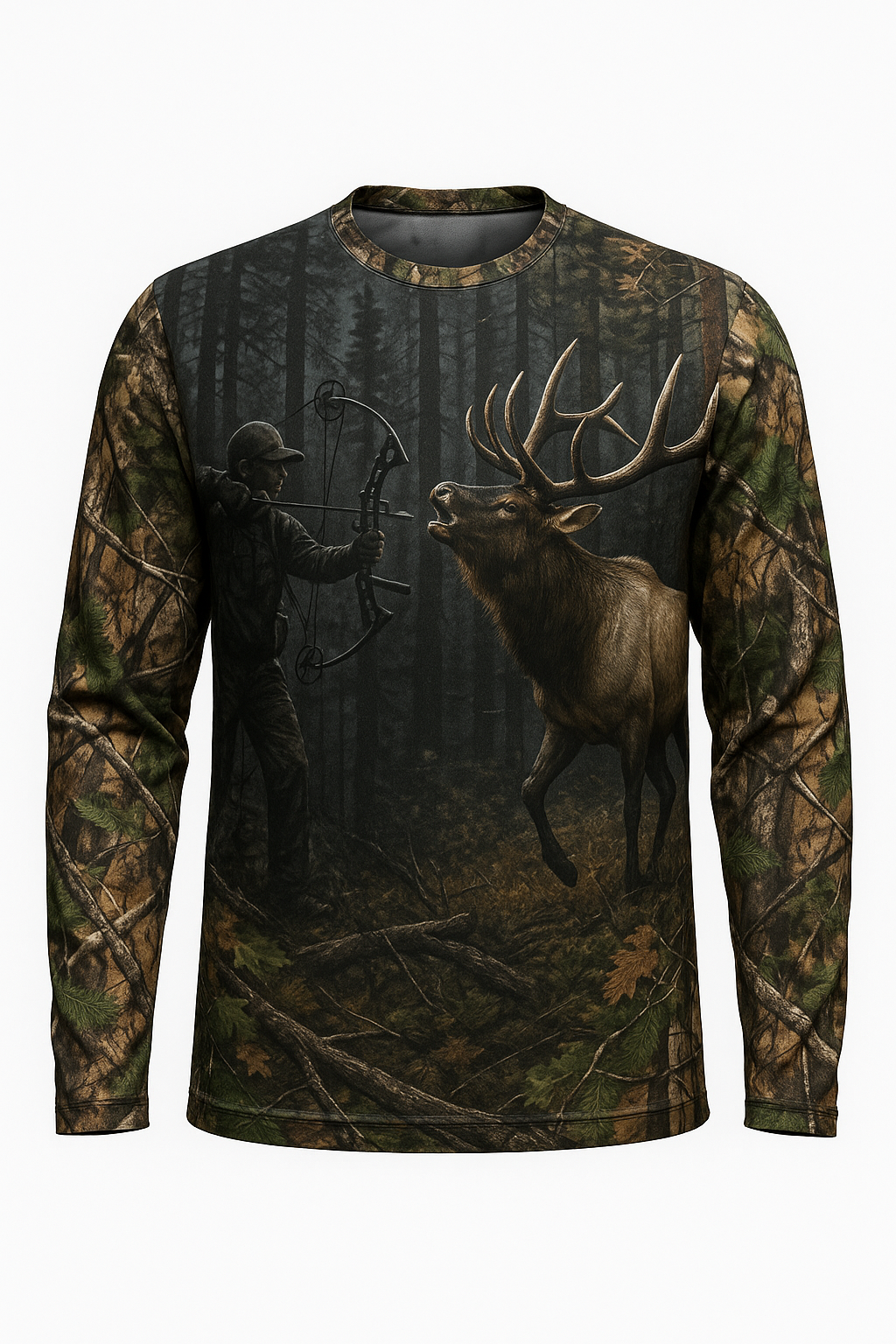 Archery Bull Elk Timber all over print long sleeve hunting shirt