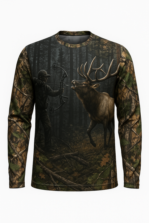 Archery Bull Elk Timber all over print long sleeve hunting shirt